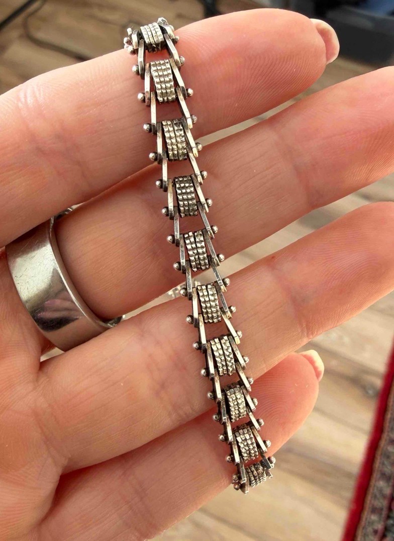 Vintage Mexican Sterling Silver Articulated Bar and Ball Link Bracelet