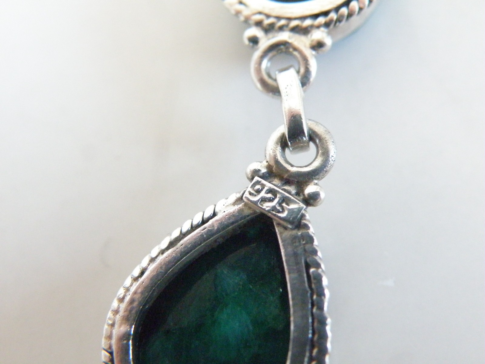 Vintage Sterling Silver 925 Large Natural Raw Emerald Statement Necklace 19″