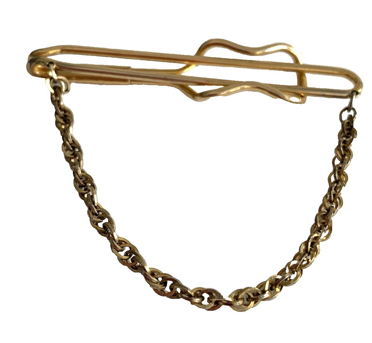 Hadley Vintage Men’s Tie Clasp Bar Clip with Chain Gold Tone USA