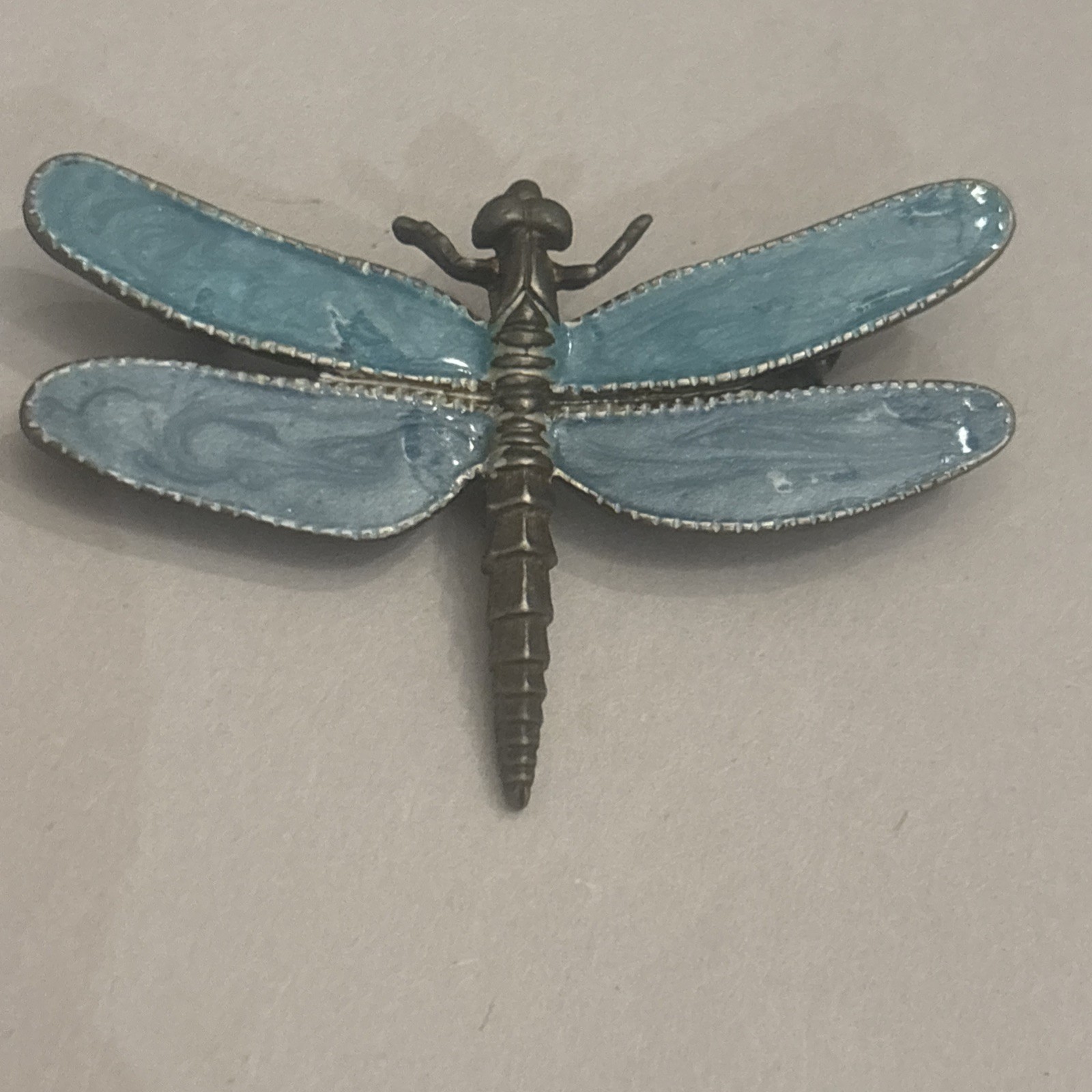 Vintage dragonfly brooch with blue enamel finish