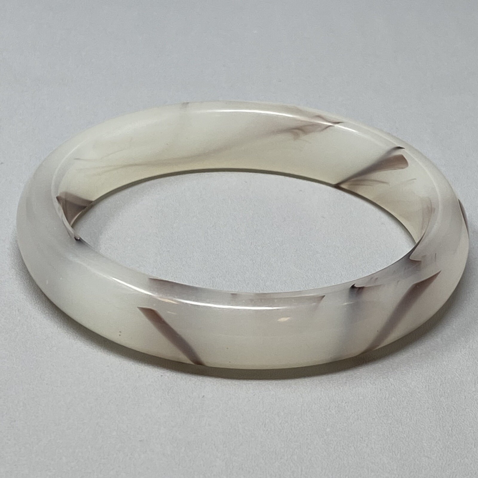 Vintage Bangle Bracelet Cloudy White Brown Fused Glass Abstract Boho Large 7.5″