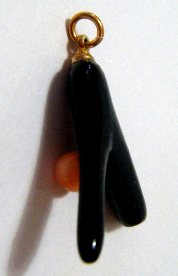 Vintage pendant Black Coral Branch w Pink Coral sphere decoration