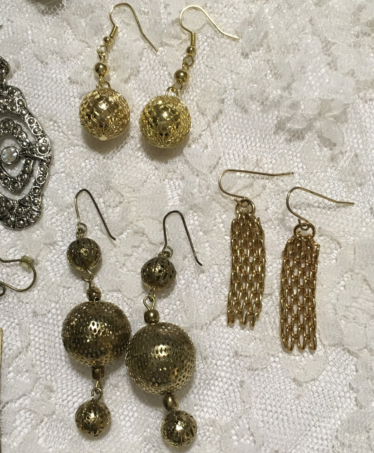 Vintage Dangle Earrings Lot Silver Gold Tone 5 Pairs Retro Chain Bead Hook Clasp
