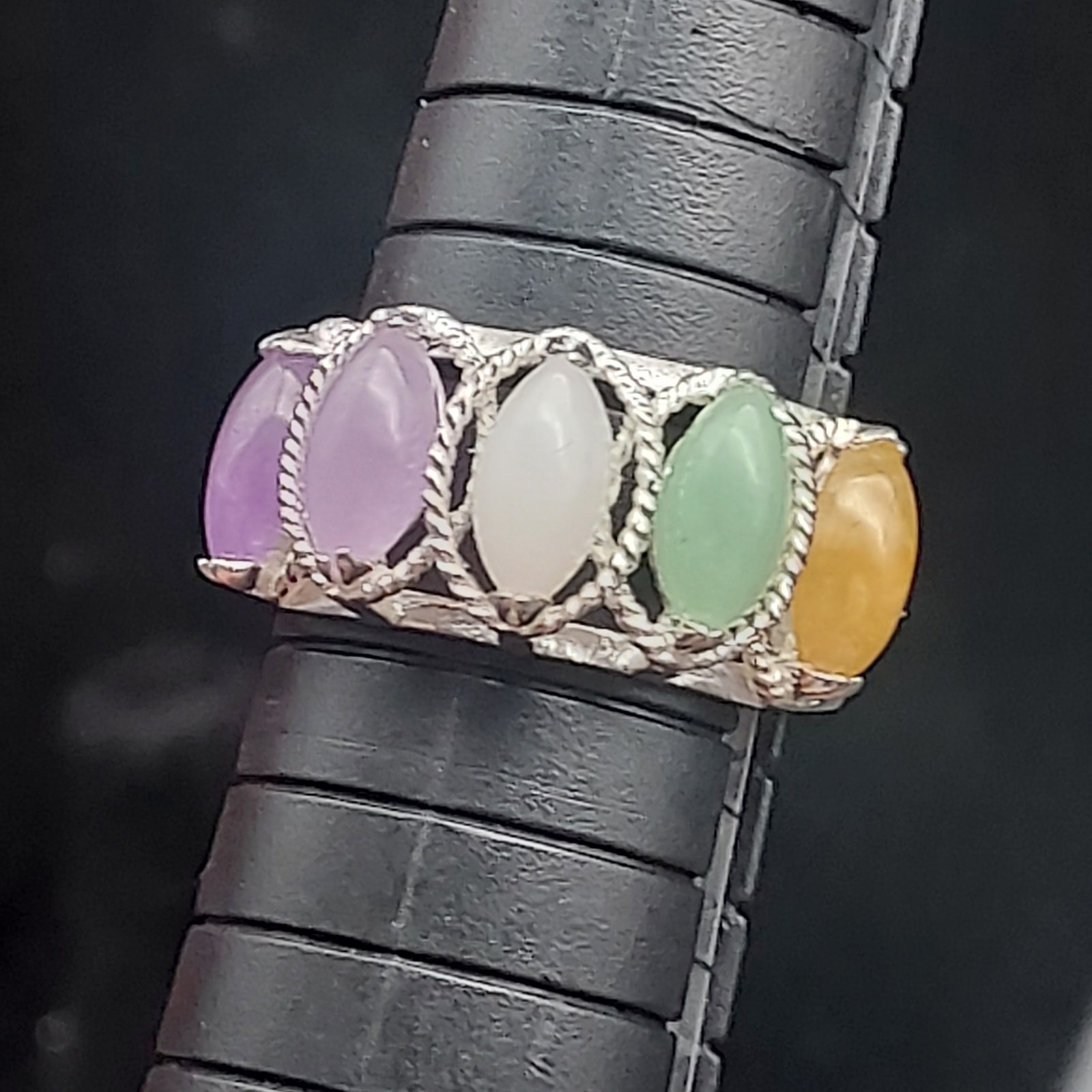 Sterling Silver Multicolor Gemstone Ring 925 FAS Amethyst Size 7