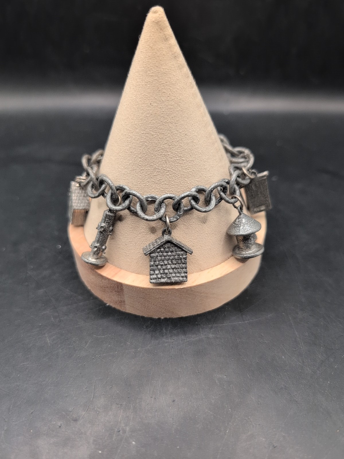 Vintage Jim Clift Pewter Signed Birdhouse/Bird Feeder Charm Bracelet Unique