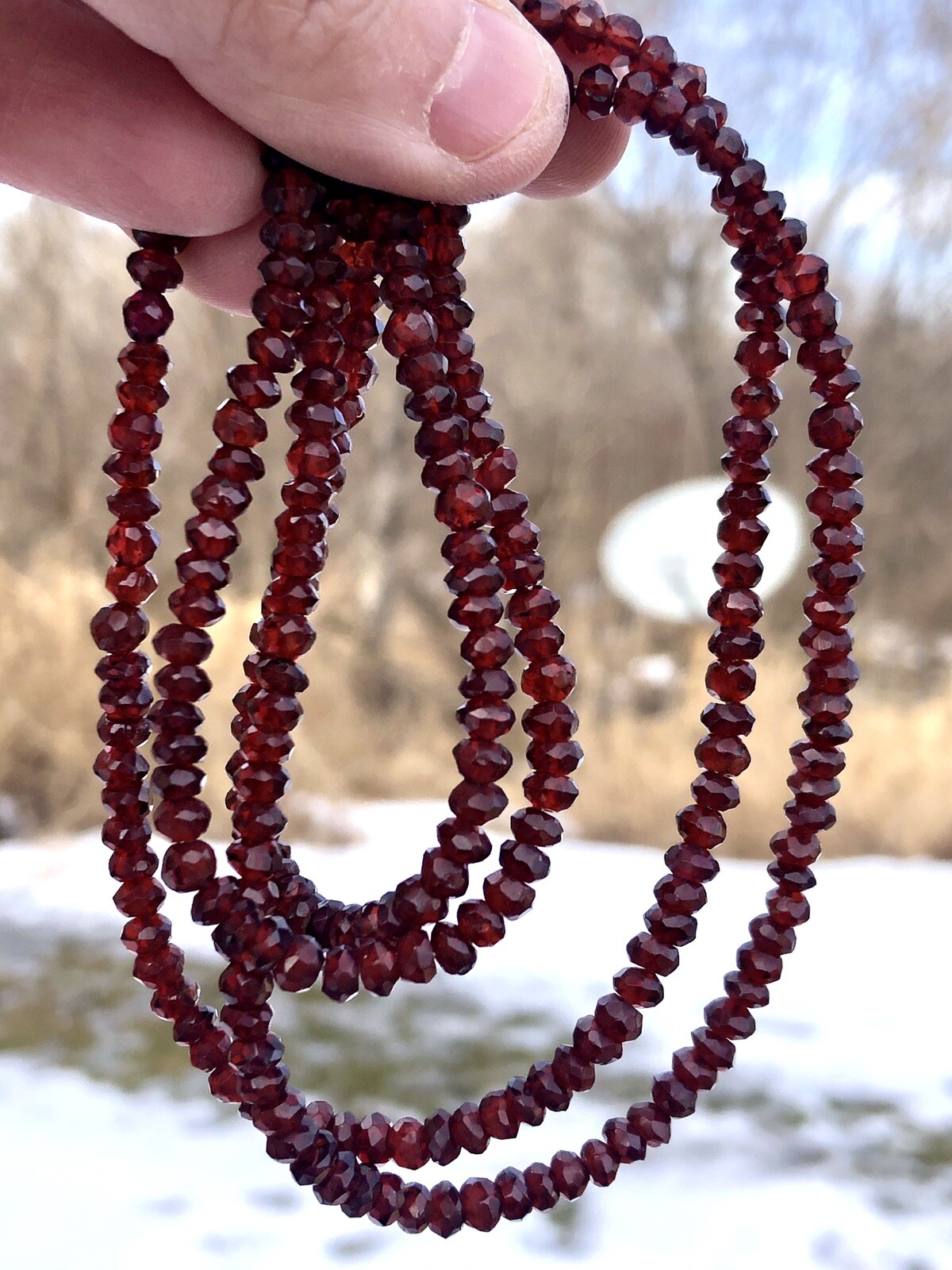Vintage Red Garnet Chunk Sterling Silver 925 Double Strand Glass Bead Necklace