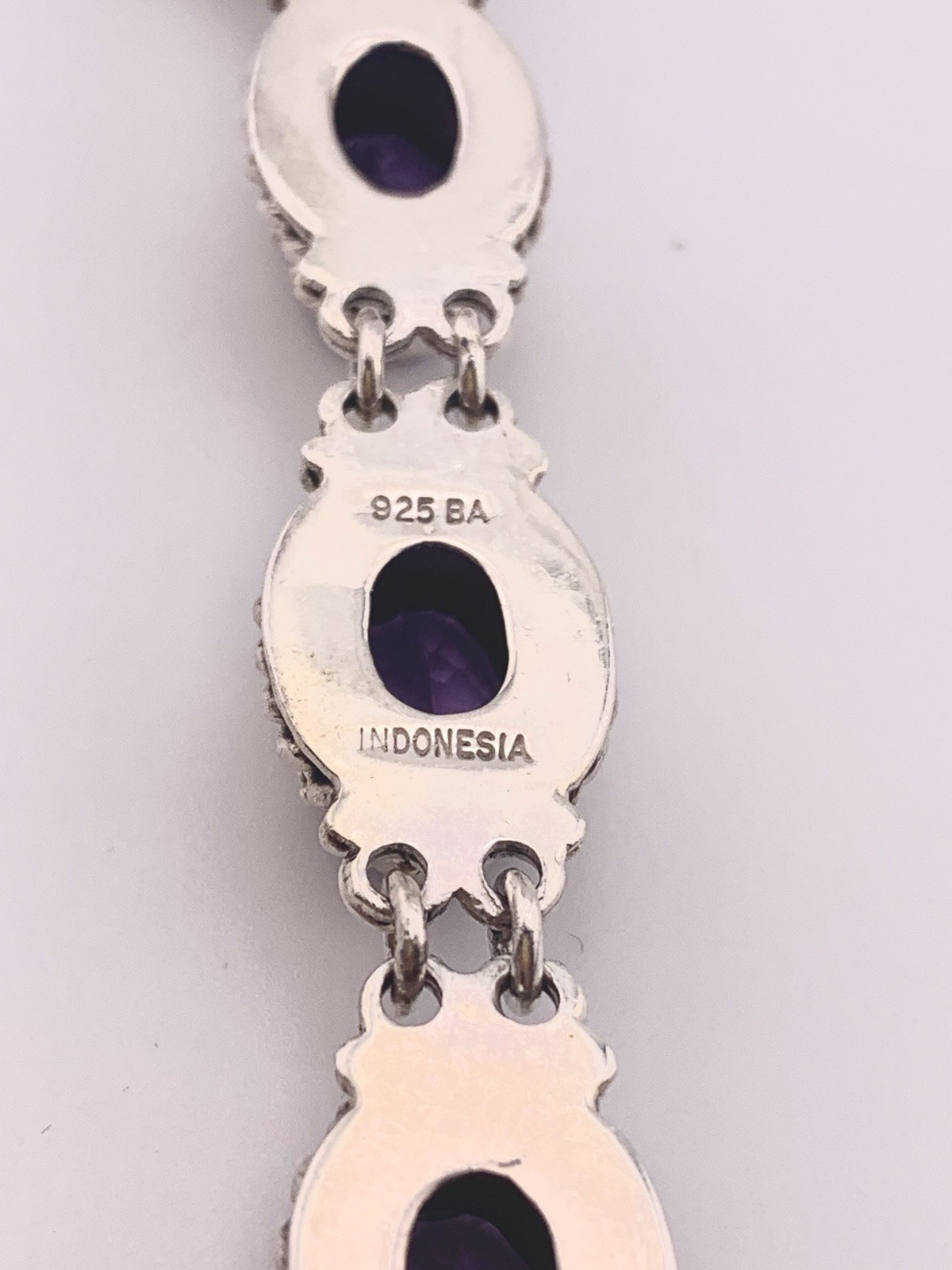 Vintage Sterling Silver Tennis Bracelet Purple Stones 8″