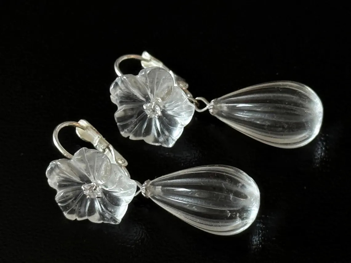 Rock crystal earrings 925 sterling silver artisan earrings
