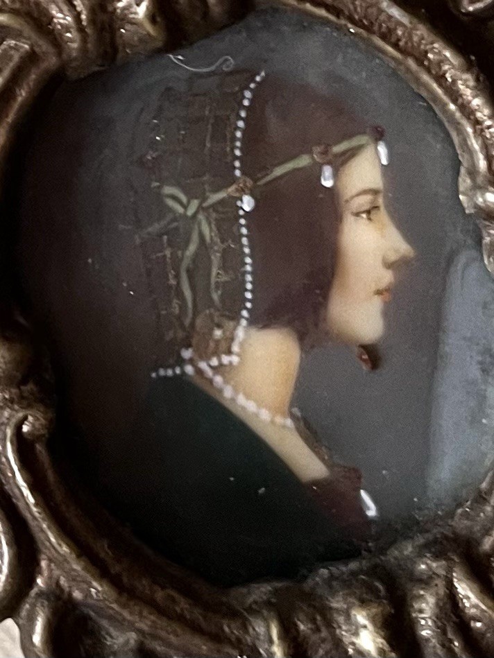 1840 Italian Portrait Pendant ST CECILIA with Harp Enamel Miniature Rome Bronze