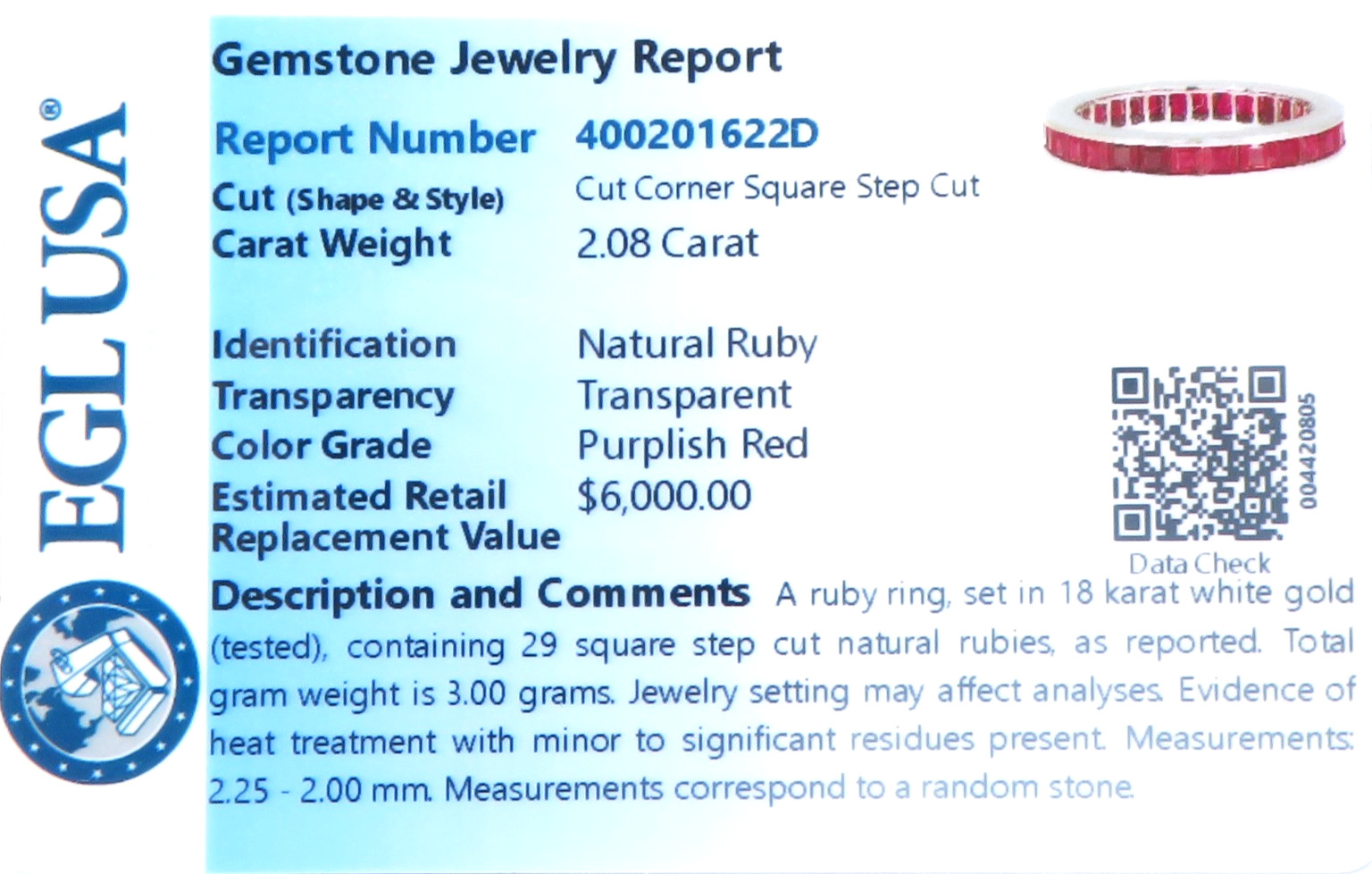 Antique Art Deco 1920’s Ruby Eternity Wedding Band Size 6.25 UK-M EGL USA 2.08CT
