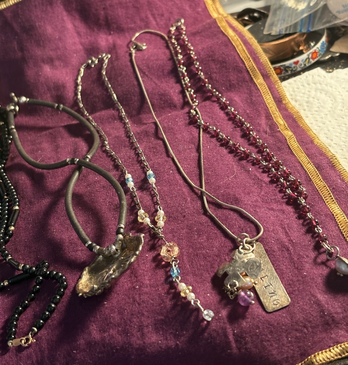 Lot Of (5) Mixed Medals 925/14k, Garnet MOP Artist Necklaces 14-30”L