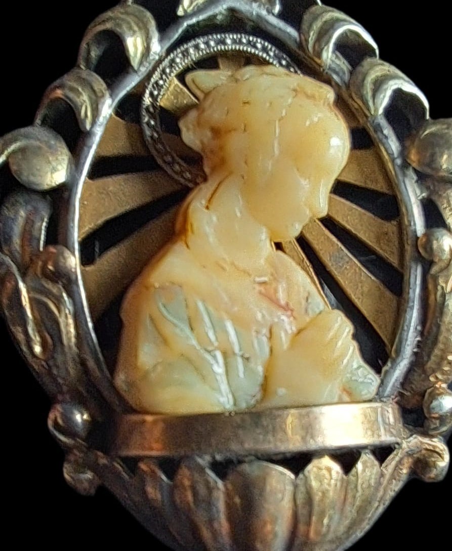 Fine Antique Art Deco Silver Gold Madonna Virgin Mary and Jesus Pendant Ca 1930