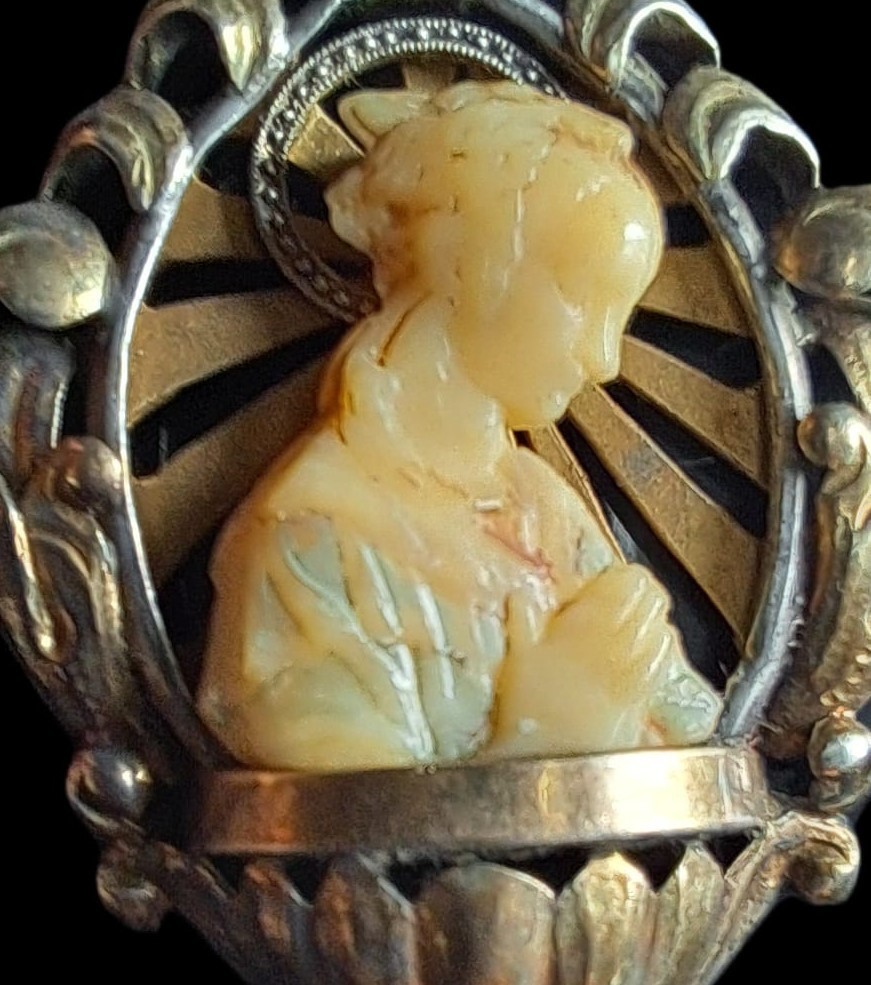 Fine Antique Art Deco Silver Gold Madonna Virgin Mary and Jesus Pendant Ca 1930