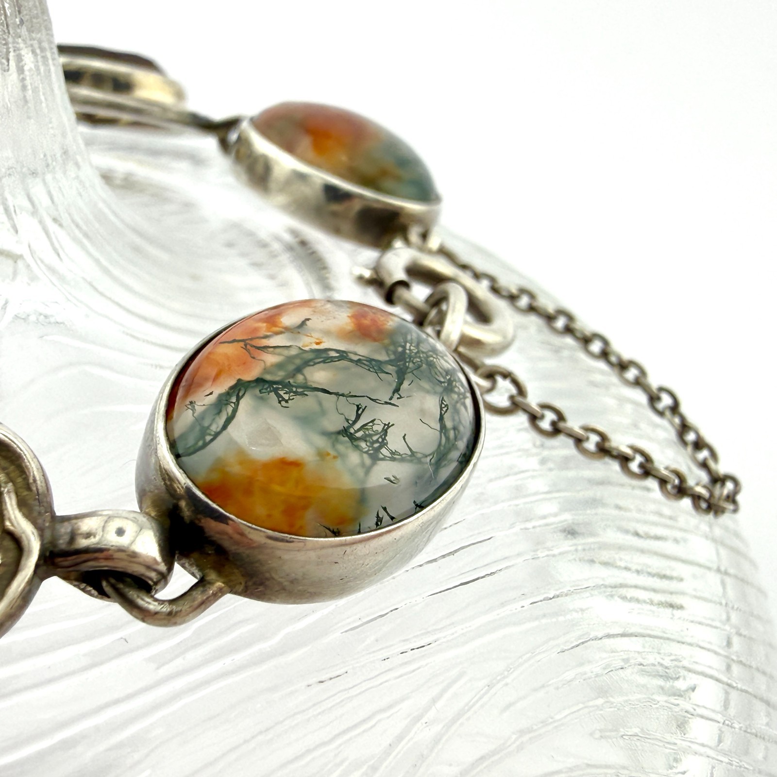 Stunning Vintage Scottish Sterling Silver Moss Agate &Faceted Cairngorm Bracelet