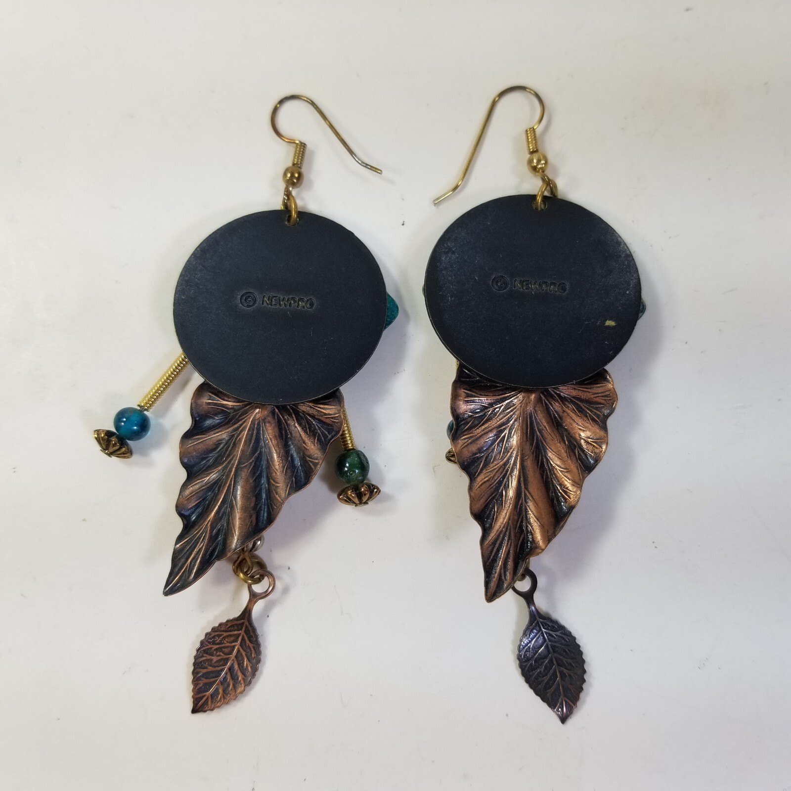 Newpro Dangle Earrings Vintage Metal Beaded Tribal Leaf Leaves Southwestern