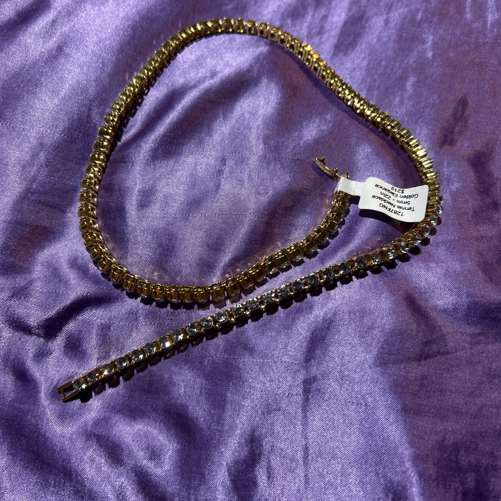 Tennis Necklace Gold Tone CZ 5MM 22 Inches Golden Elegance ￼