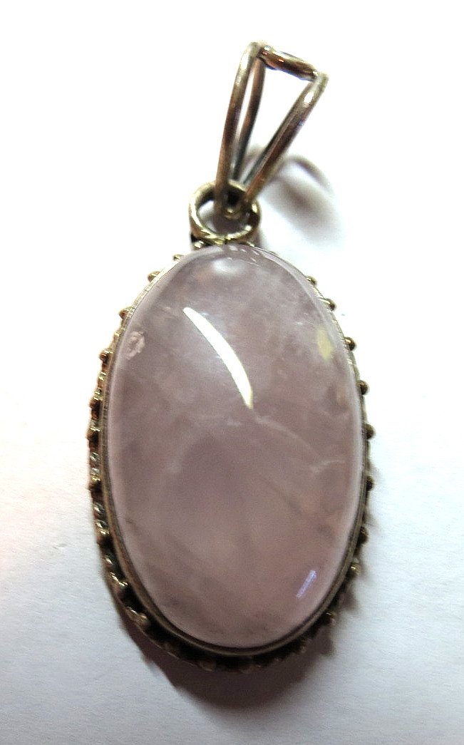 VINTAGE ROSE QUARTZ 925 STERLING SILVER PENDANT 40MM X 22MM WIDTH