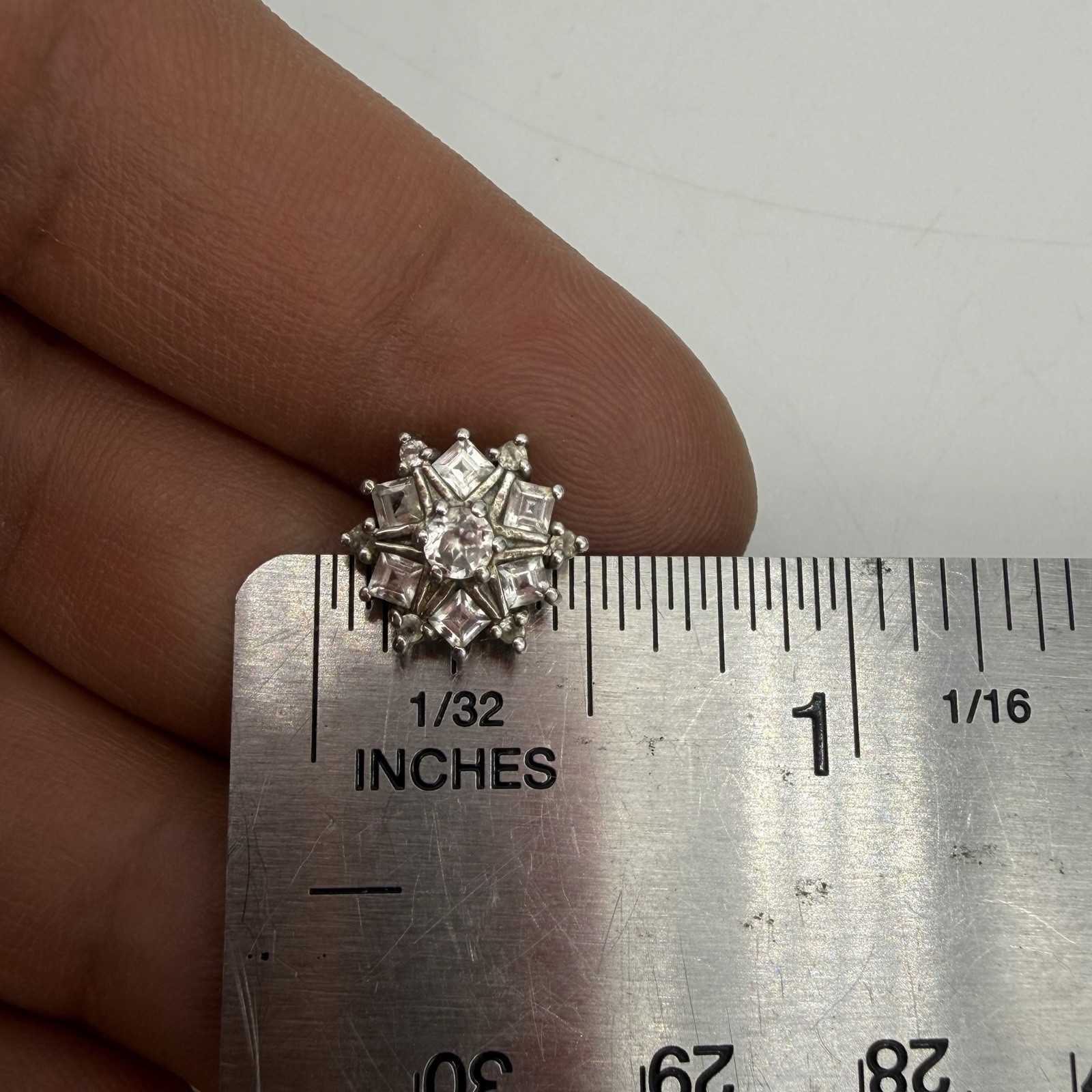 Vtg HSN Sterling Silver White Topaz Earrings Bezel Set Snowflake Starburst STS