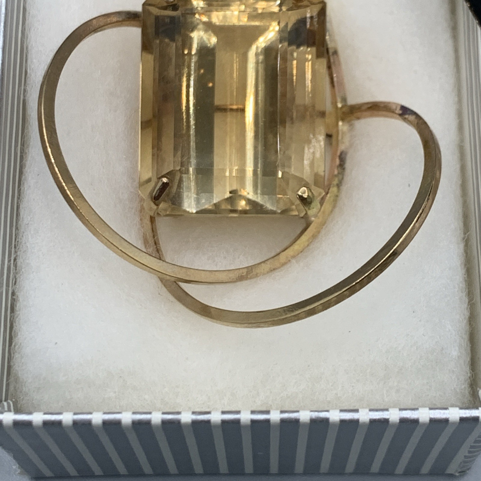 Vtg Handcrafted JM 14k And Emerald Cut Citrine Pendant/Pin. 2”H, 1.5”W, 15g