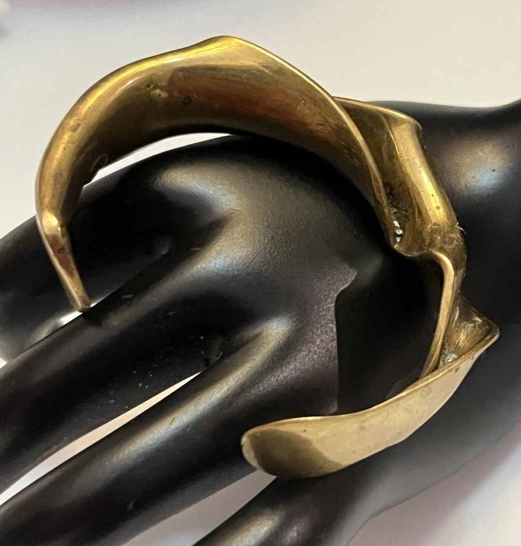 Vintage Modernist Brutalist Molten Sculpted Patina Bronze Thick Cuff Bracelet