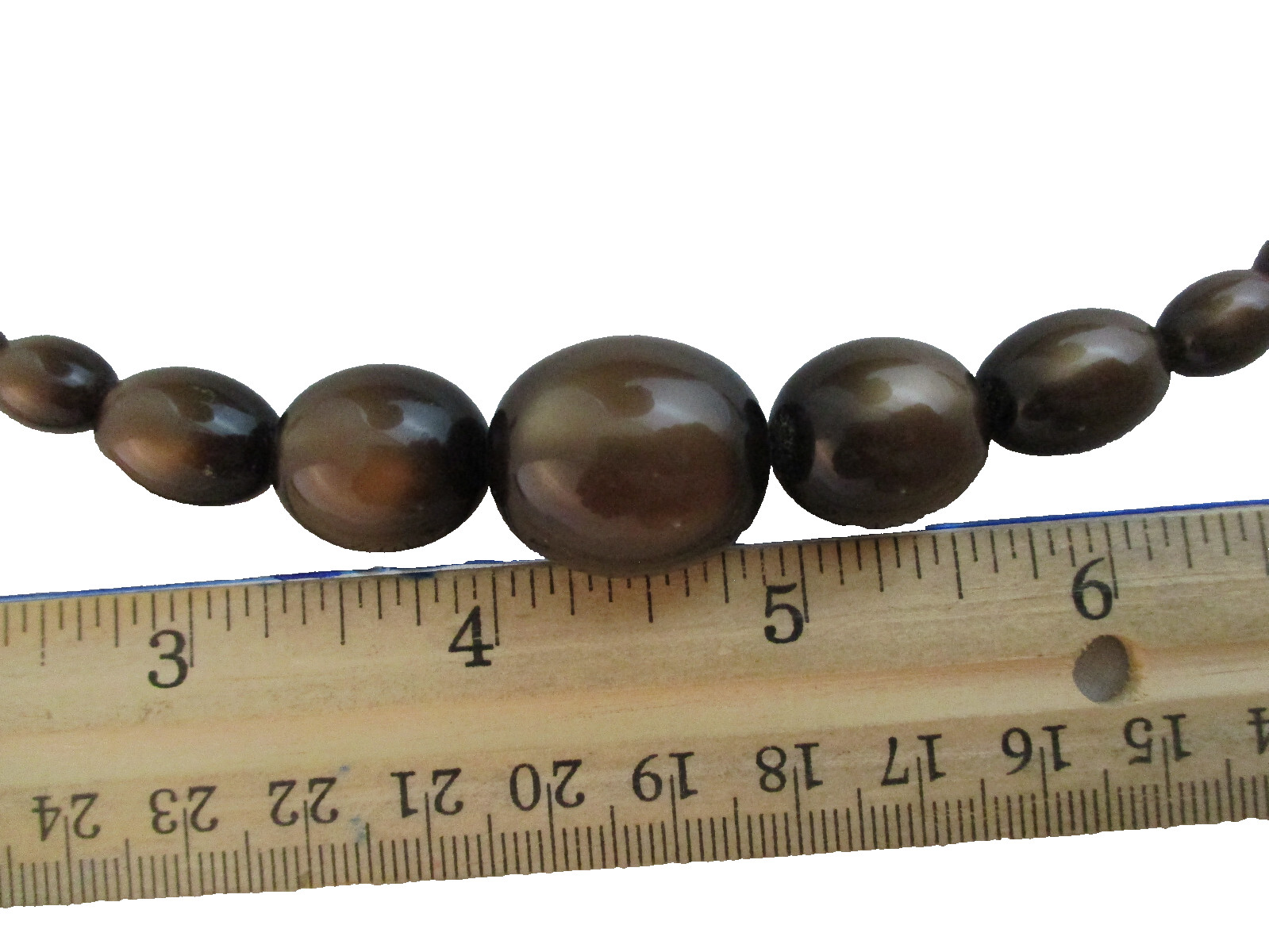 Vintage 1940-50’s Graduated Brown Moonglow Choker Necklace Hook Clasp & Bracelet