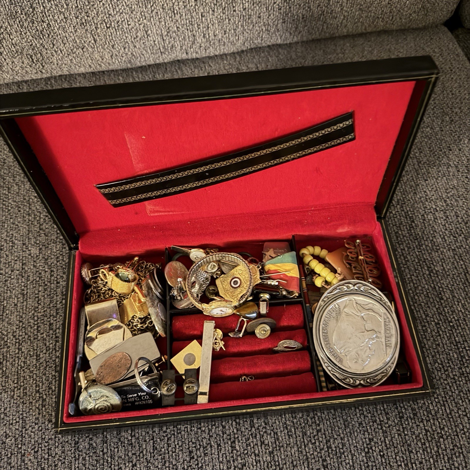 Swank Jewelry Case Filled With Jewelry Cufflinks Ring Pins Coin Watch Misc Junk