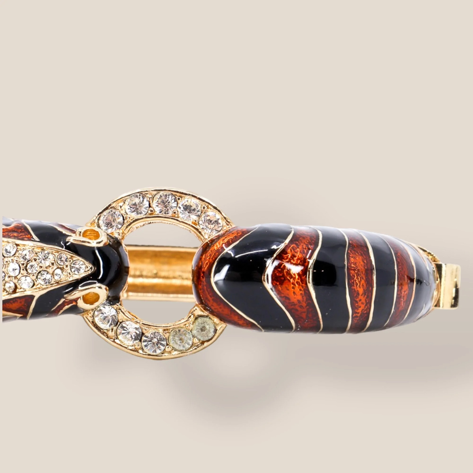 CINER, Signed Vintage, 18k Gold Plated, Enamel & Crystal Zebra Bracelet