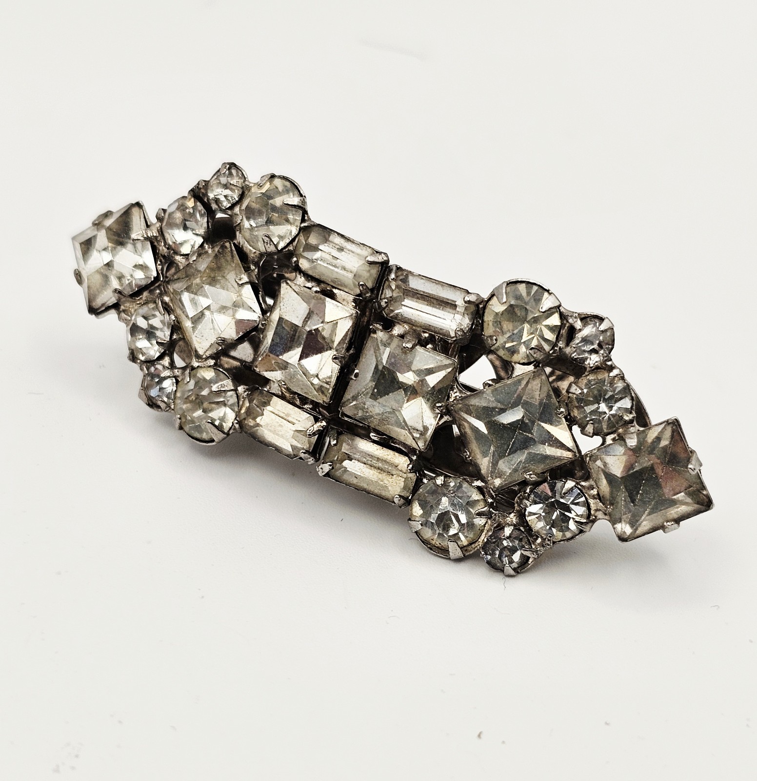 Vintage Clear Rhinestone Fur Clip Brooch Duette Unsigned 1940s Convertible