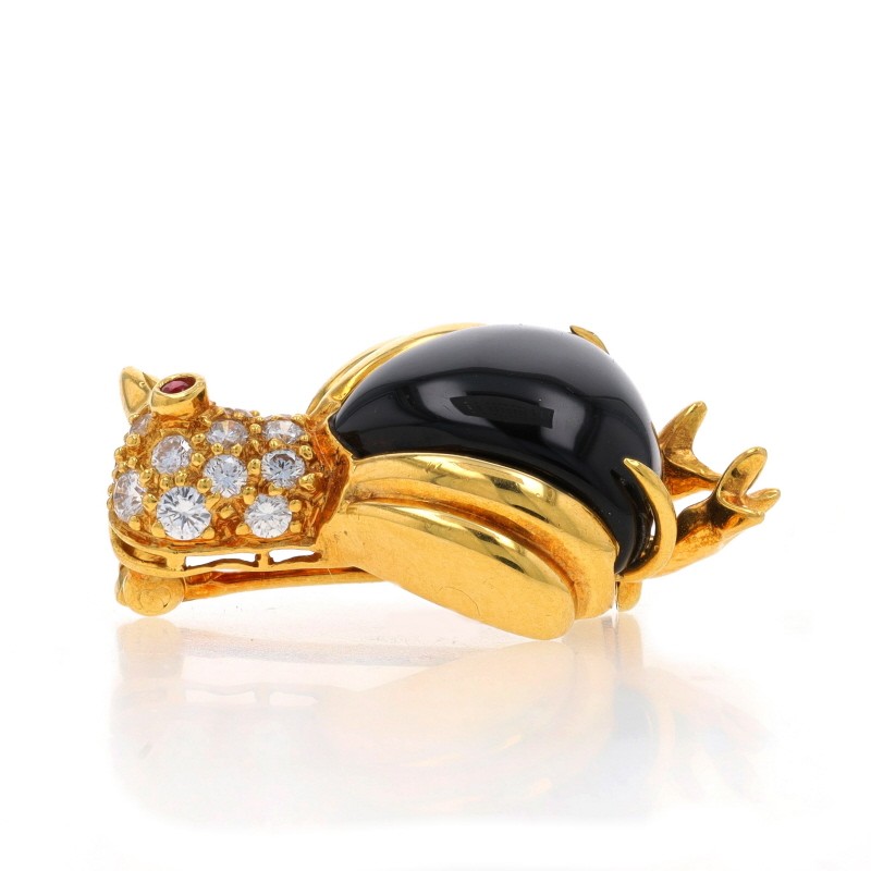Hammerman Bros Onyx Dia Ruby Vintage Penguin Brooch – Yellow Gold 18k .35ctw Pin