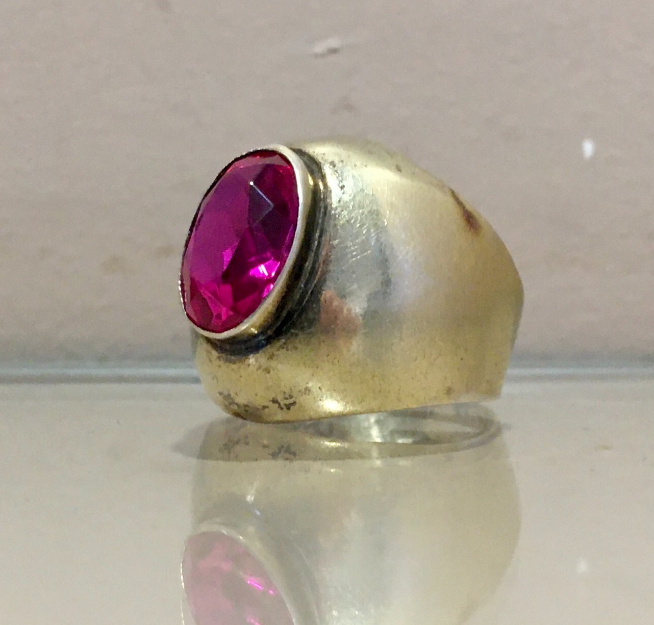 Ring № 16 Vintage Soviet Red Ruby Ring Silver Ring 875☆USSR Ring 7 size 6.95 gr