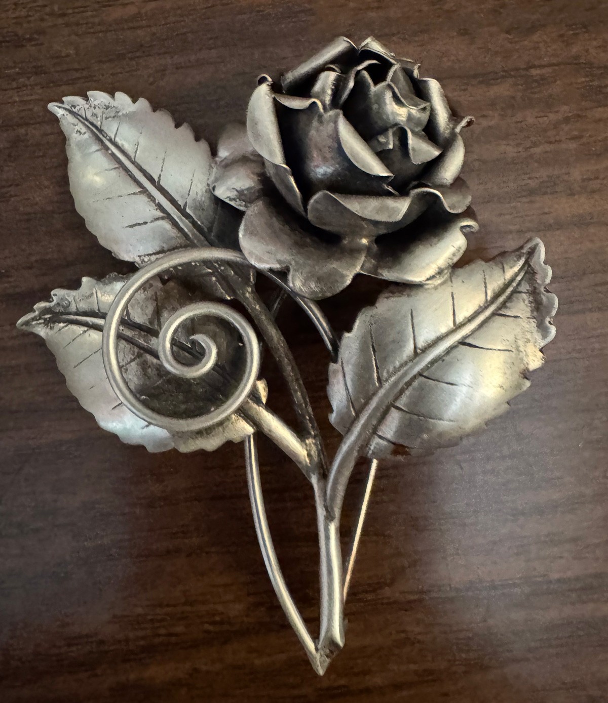 Vintage Sterling Silver Brooch: Rose and Petals, circa 1920s