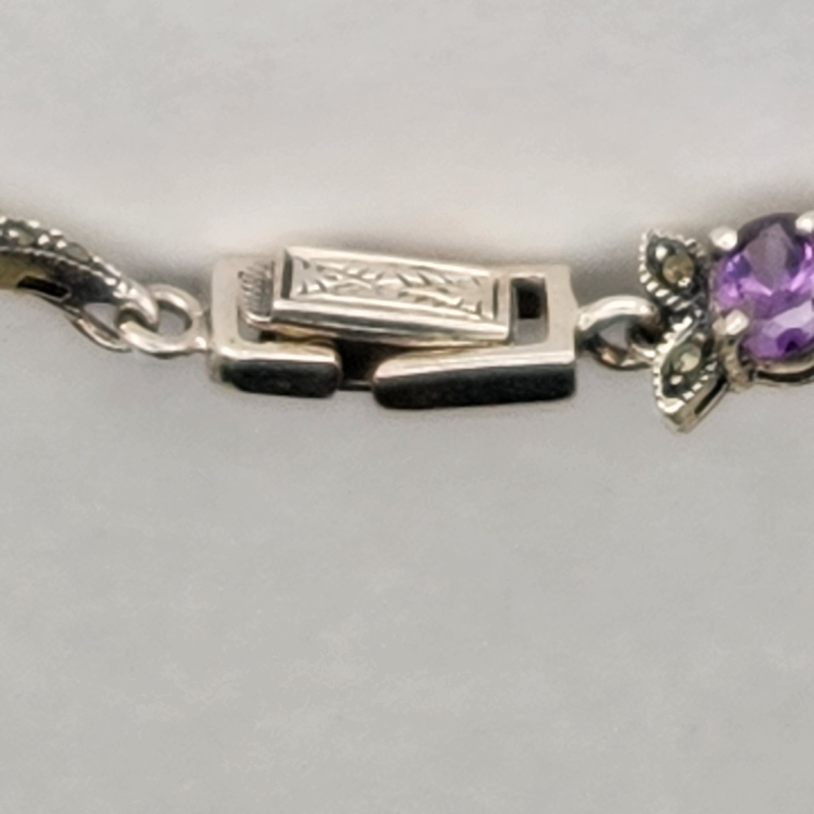 Charles Winston CW 925 Sterling Silver 43g Amethyst Marcasite Statement Necklace