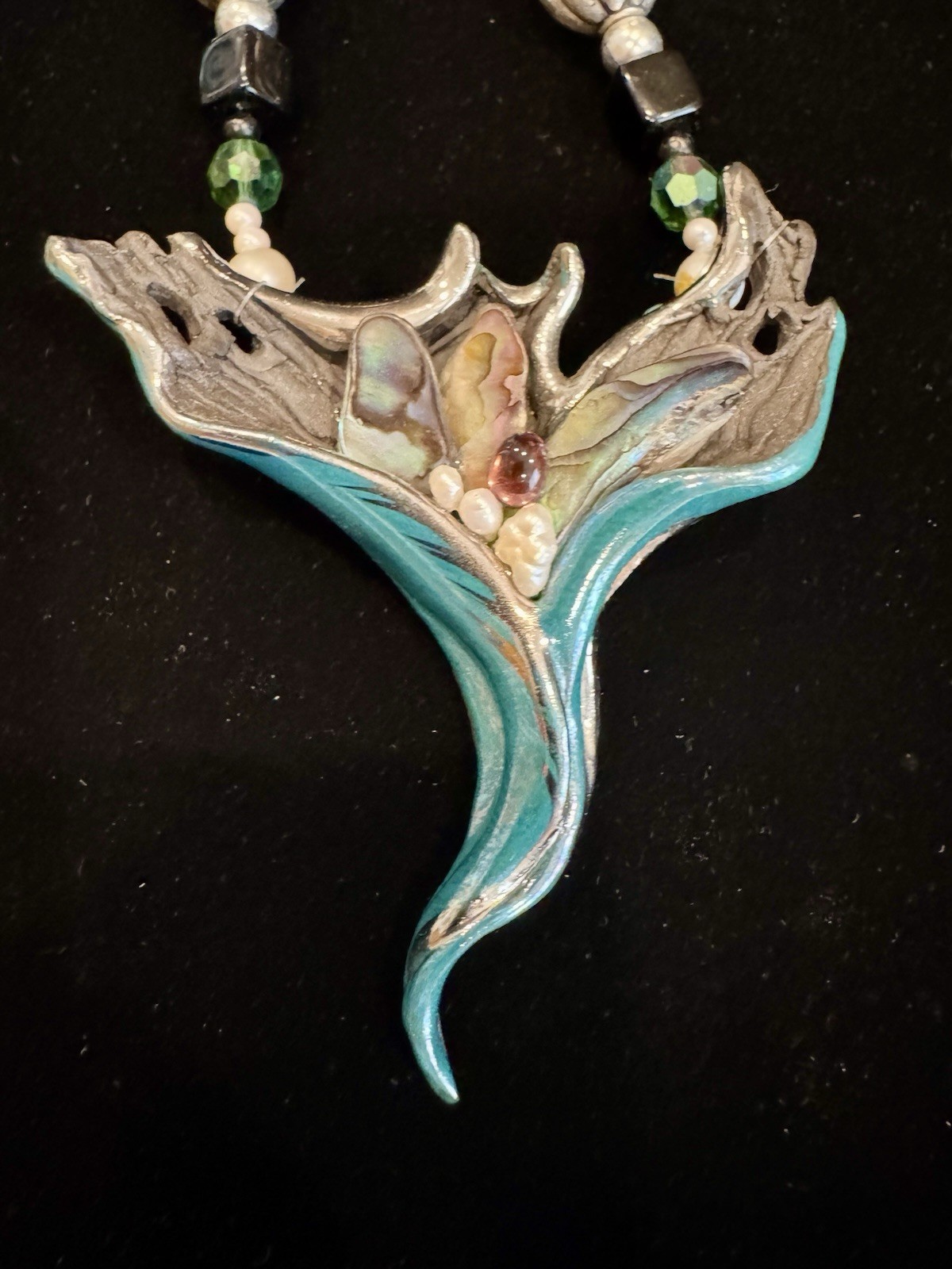 VTG Original by Mitchell Sculptural Necklace Amethyst Iridescent Turquoise OOAK