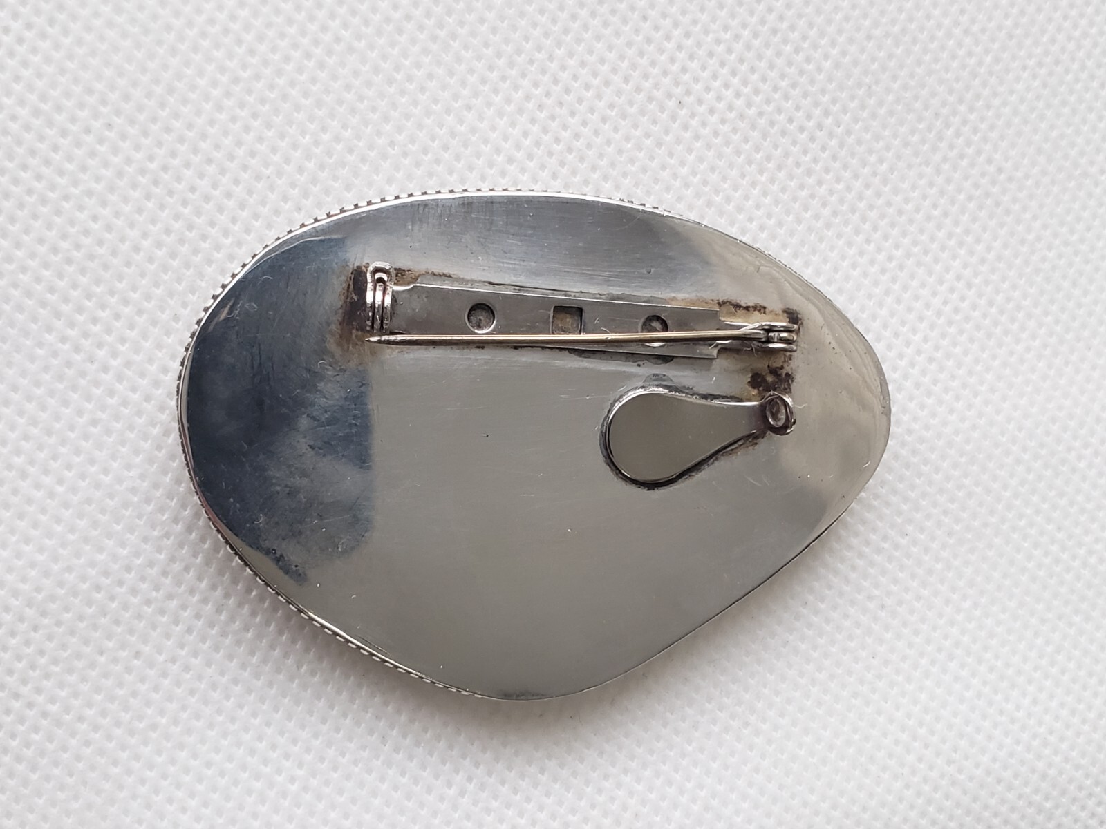 Large Vintage Sterling Silver Solid Moss Agate Brooch Pin or Pendant- 50.1 Grams