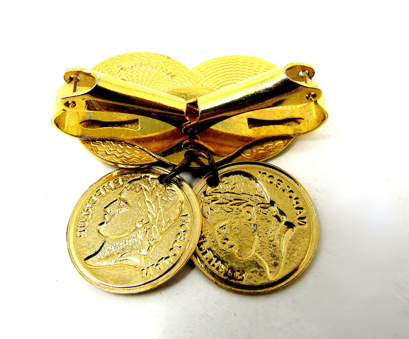 Scarf Clip Sarah Cov Faux Napoleon Coins Gold Tone Slide Coventry 1 1/2 inch WW