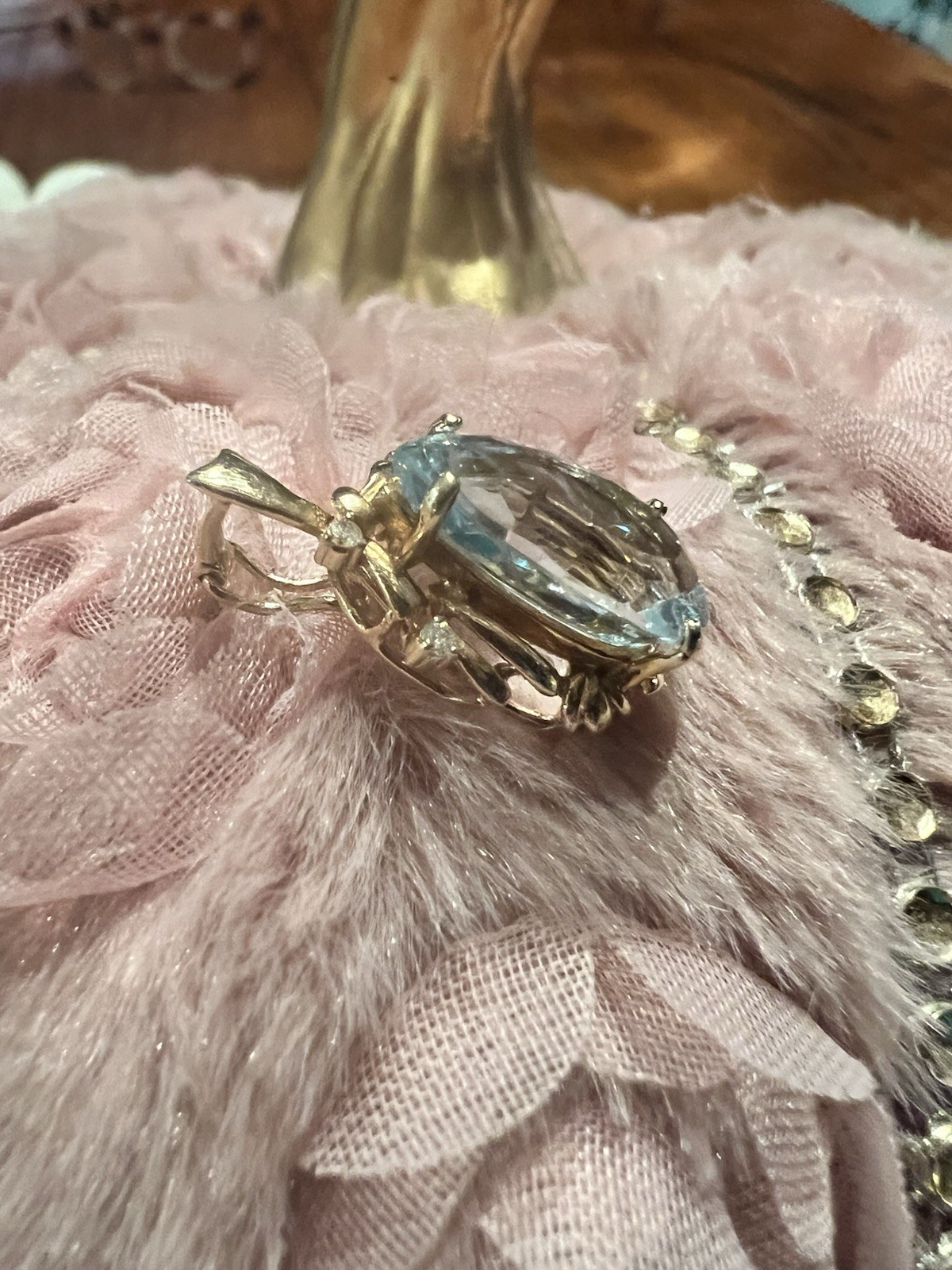 14k Yellow Gold Aquamarine Pear-Shaped Pendant Charm Fine Jewelry