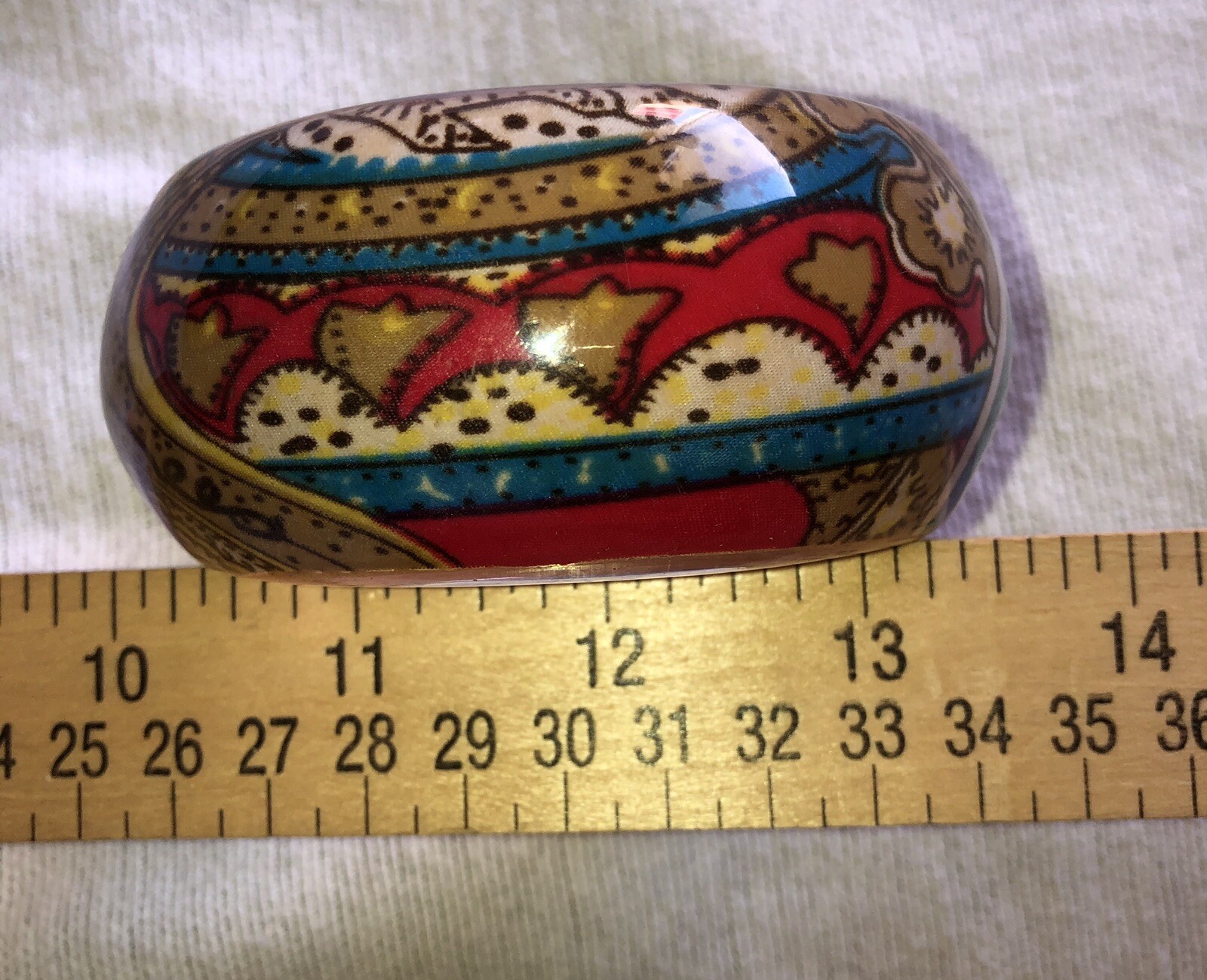 Vintage Colorful Bangle Bracelet Wood And Fabric Under Lucite