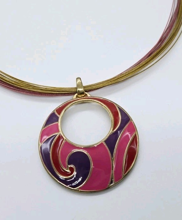 Red Purple Pink Enamel Pendant Wire Necklace Style & Co Layered NWT 20 in