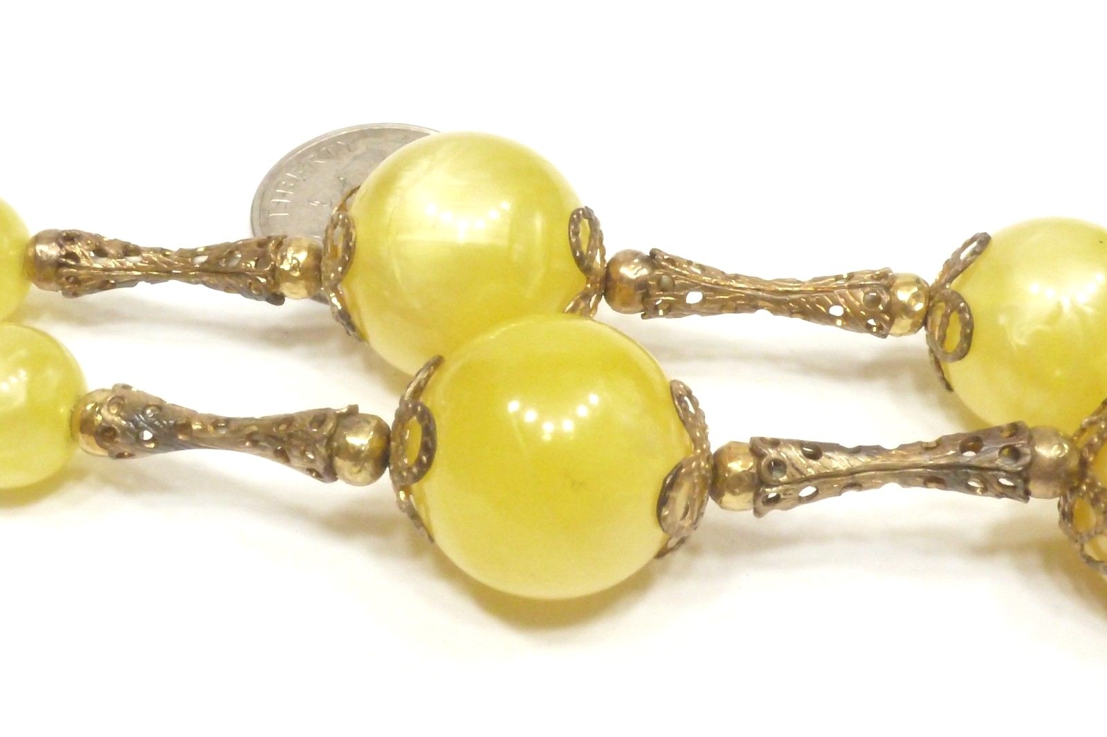 A53) Vintage Gold-tone and Lemon Drop Beaded Necklace