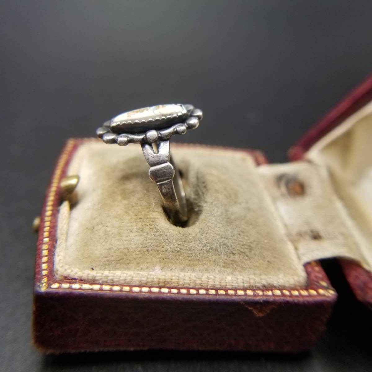 1950s BELL TRADING POST Jasper Flower Motif Sterling Silver Vintage Ring 2g