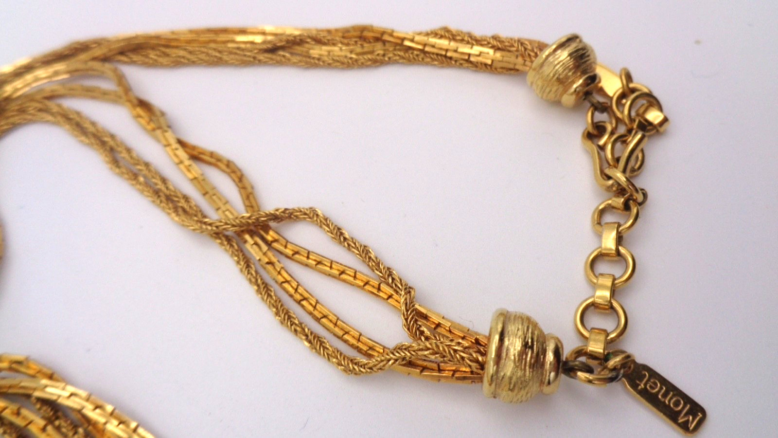 Vintage Monet Multi Strand Gold Tone with Chain Dangle Statement Choker Necklace
