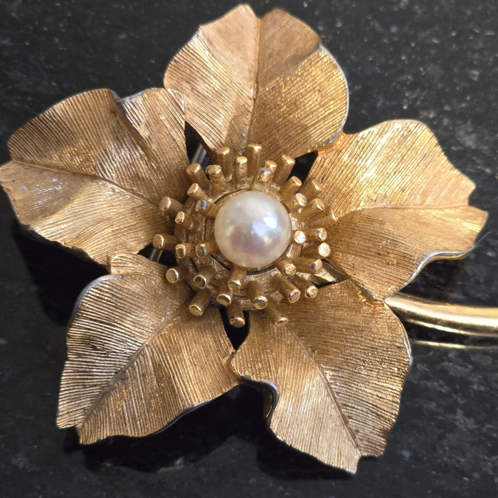 Vintage MARCEL BOUCHER Brooch with Pearl Gold Tone Flower 1960s Jewelry signed