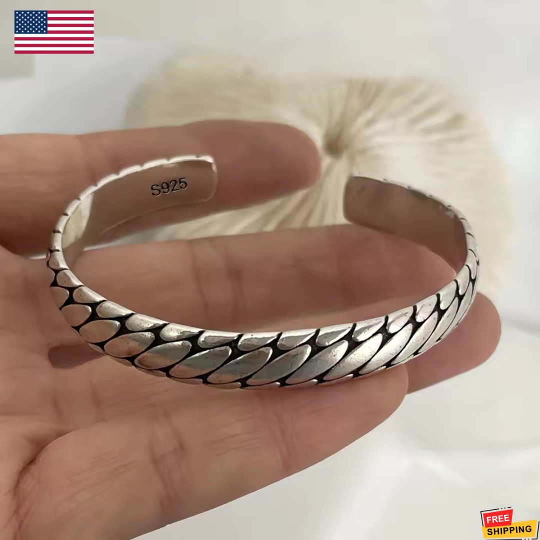 Mens Vintage Open Bangle 925 Sterling Silver Handmade Twisted Cuff Bracelet US