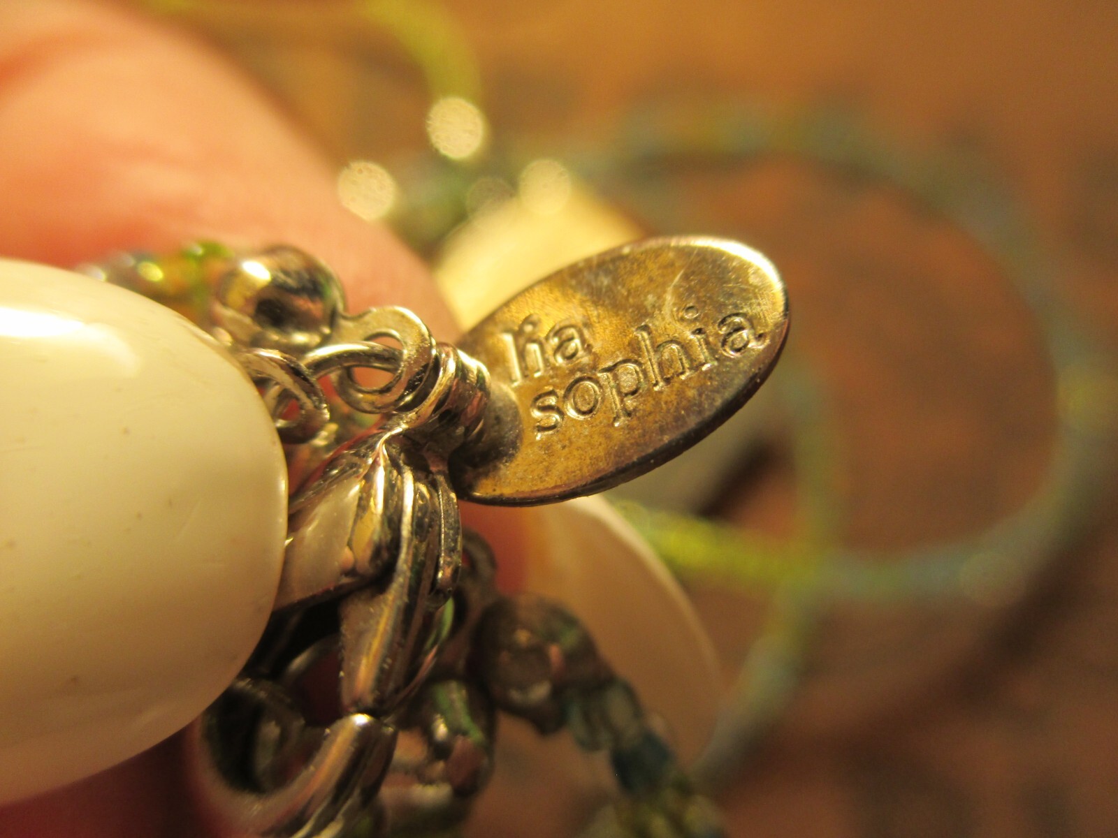 LIA SOPHIA TRIPLE STRAND BEAD AND CAT’S EYE NECKLACE VINTAGE