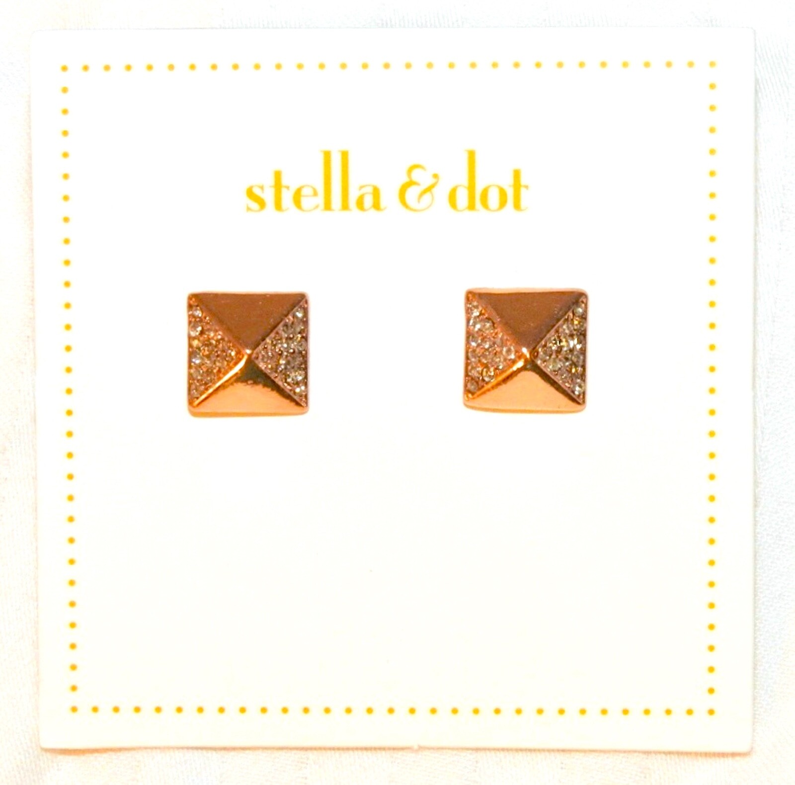 Stella Dot Lot IOB Rose Gold Pyramid Earrings and Ring Signed