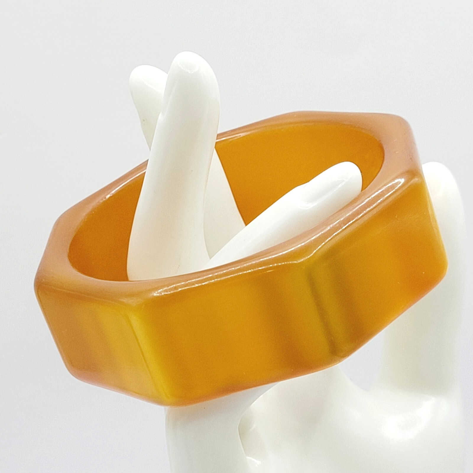 Orange Lucite Thick Chunky 8 Sided Nut Shaped Vintage 1980s Bangle Bracelet