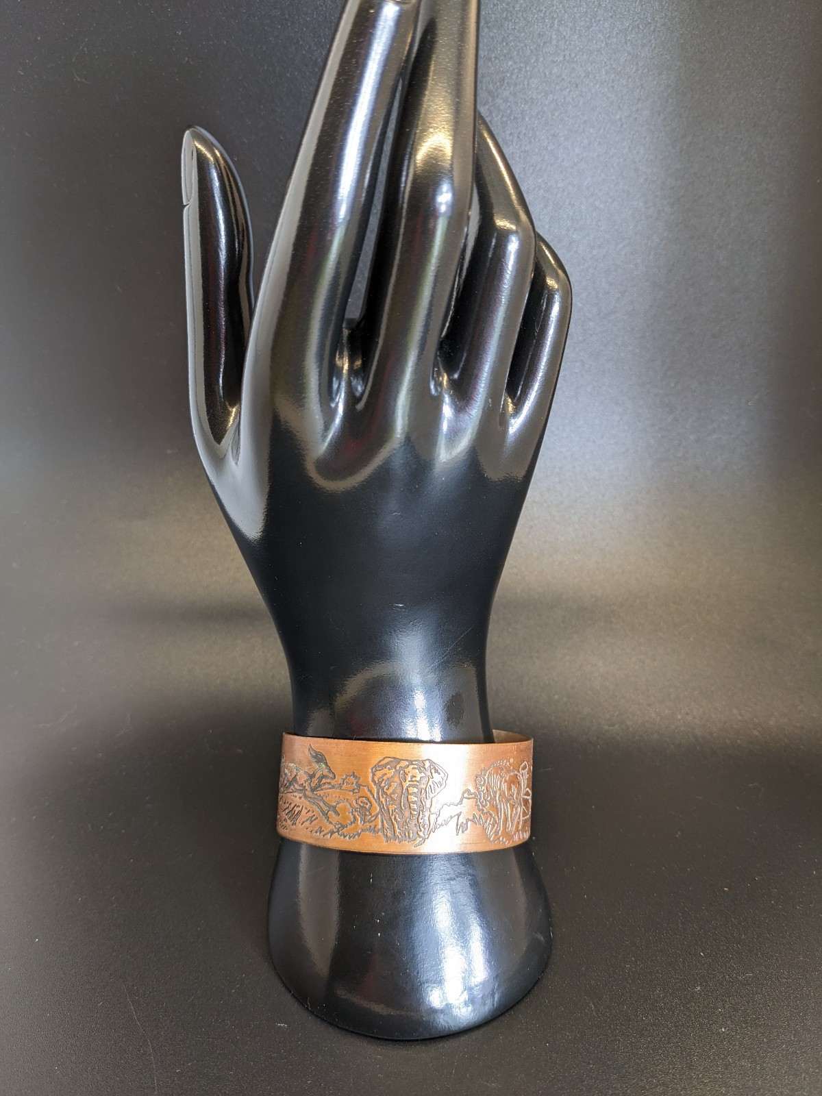 Vintage Safari Animals Engraved Copper Cuff Bracelet