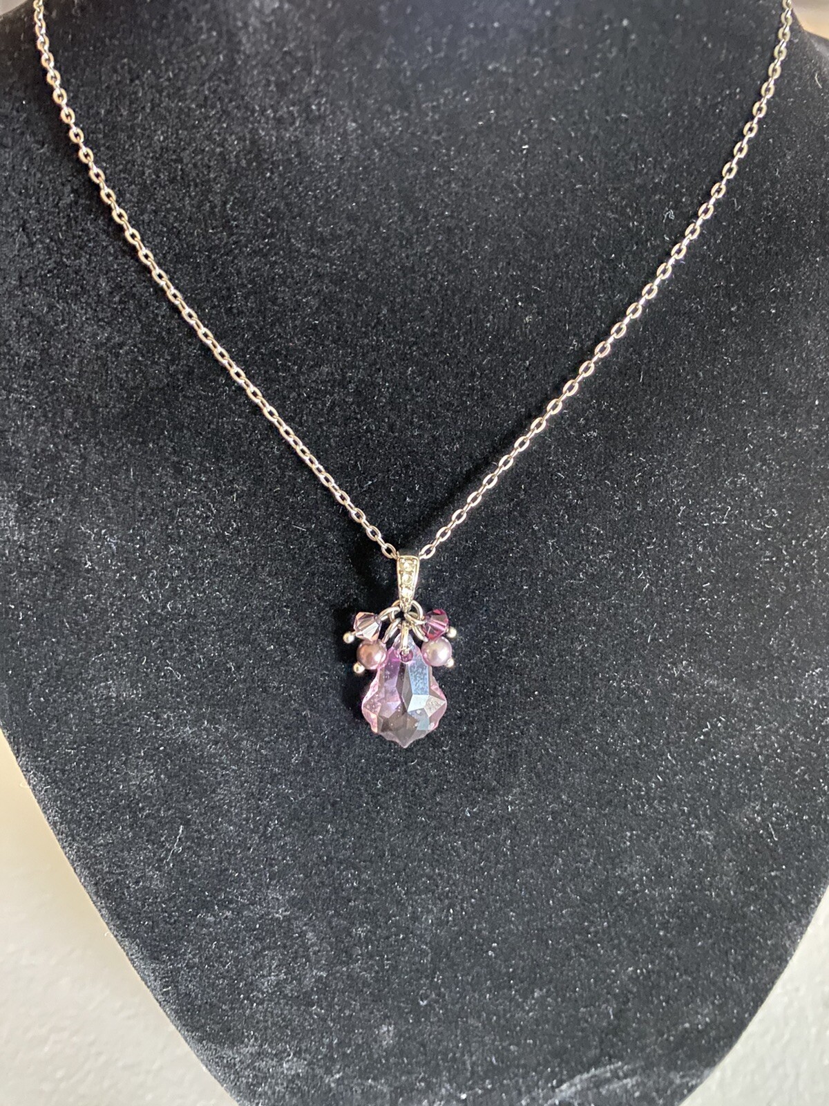 Vintage Pearlmaid JZ Lavender Austrian Crystal Pendant Necklace Purple Boho