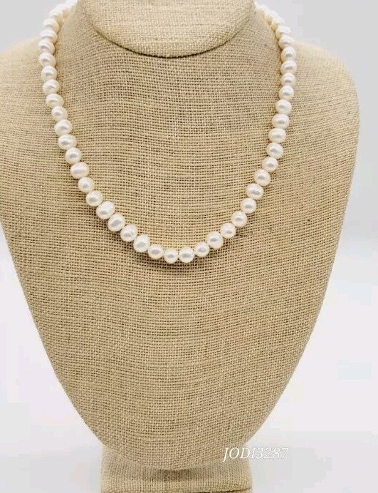 Faux Pearl Necklace 925 Sterling Silver tone Statement 17.5 in Vintage