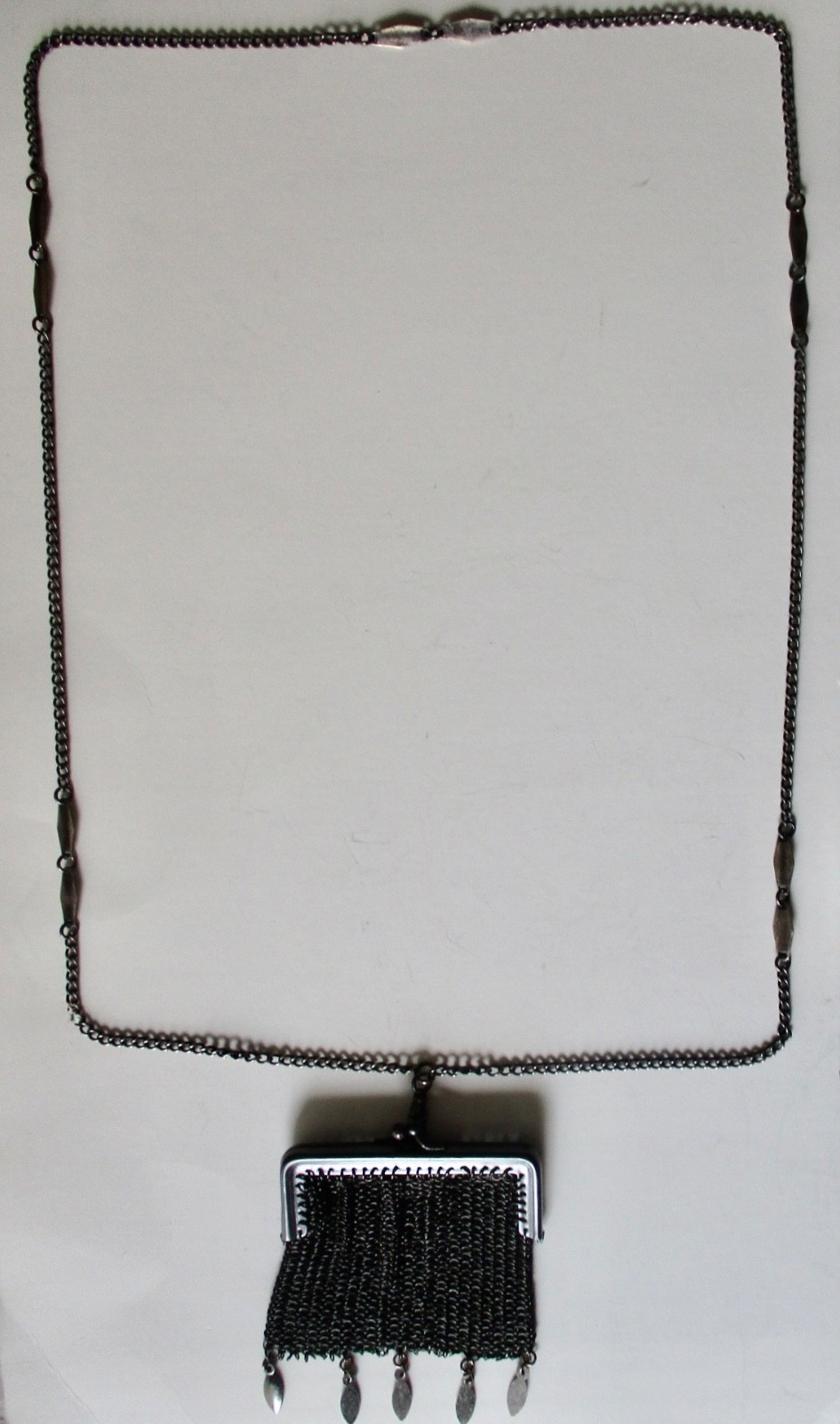 Antique Gunmetal Chatelaine Mesh Purse/Necklace/Victorian